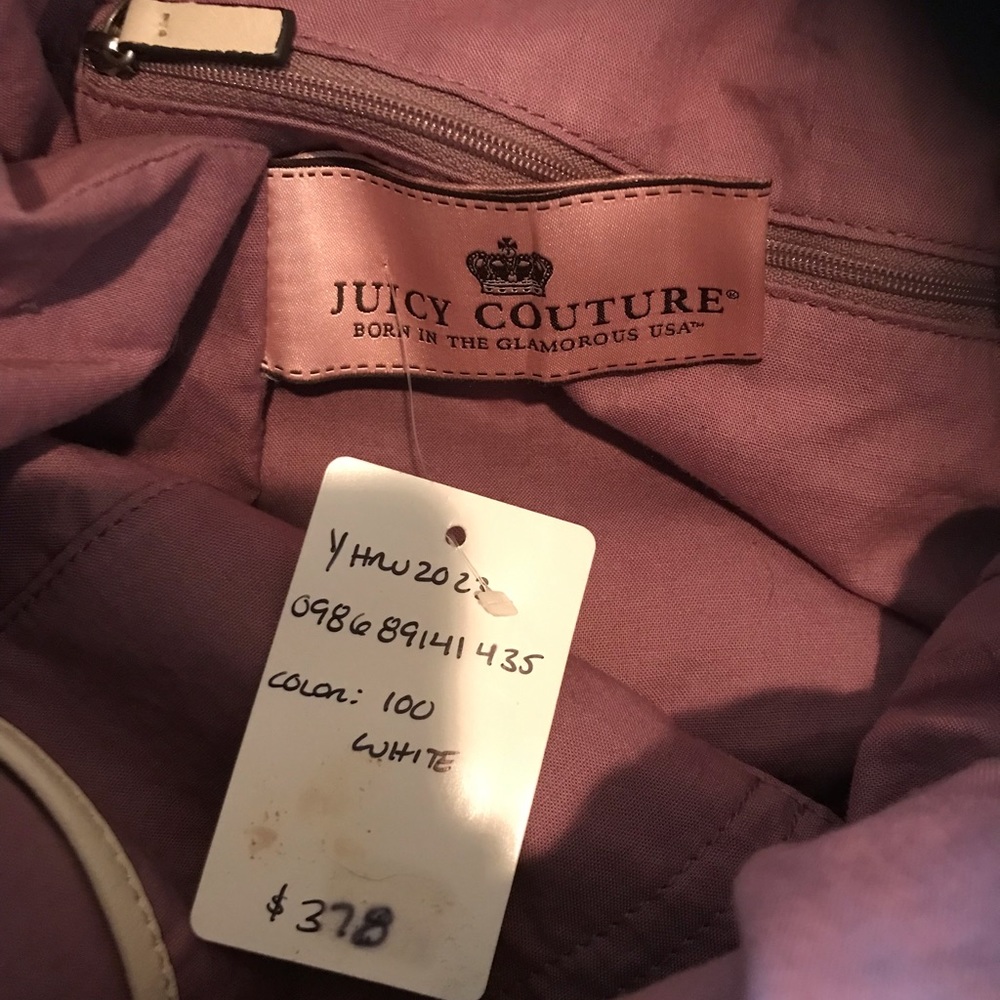 Vintage Juicy Couture Ivory Leather Bow Tote Purse Y2K McBling Rare $378 Retail - Picture 9 of 9